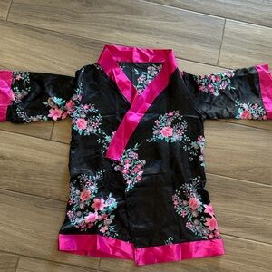 Floral Kimono Robe with Pink Trim
